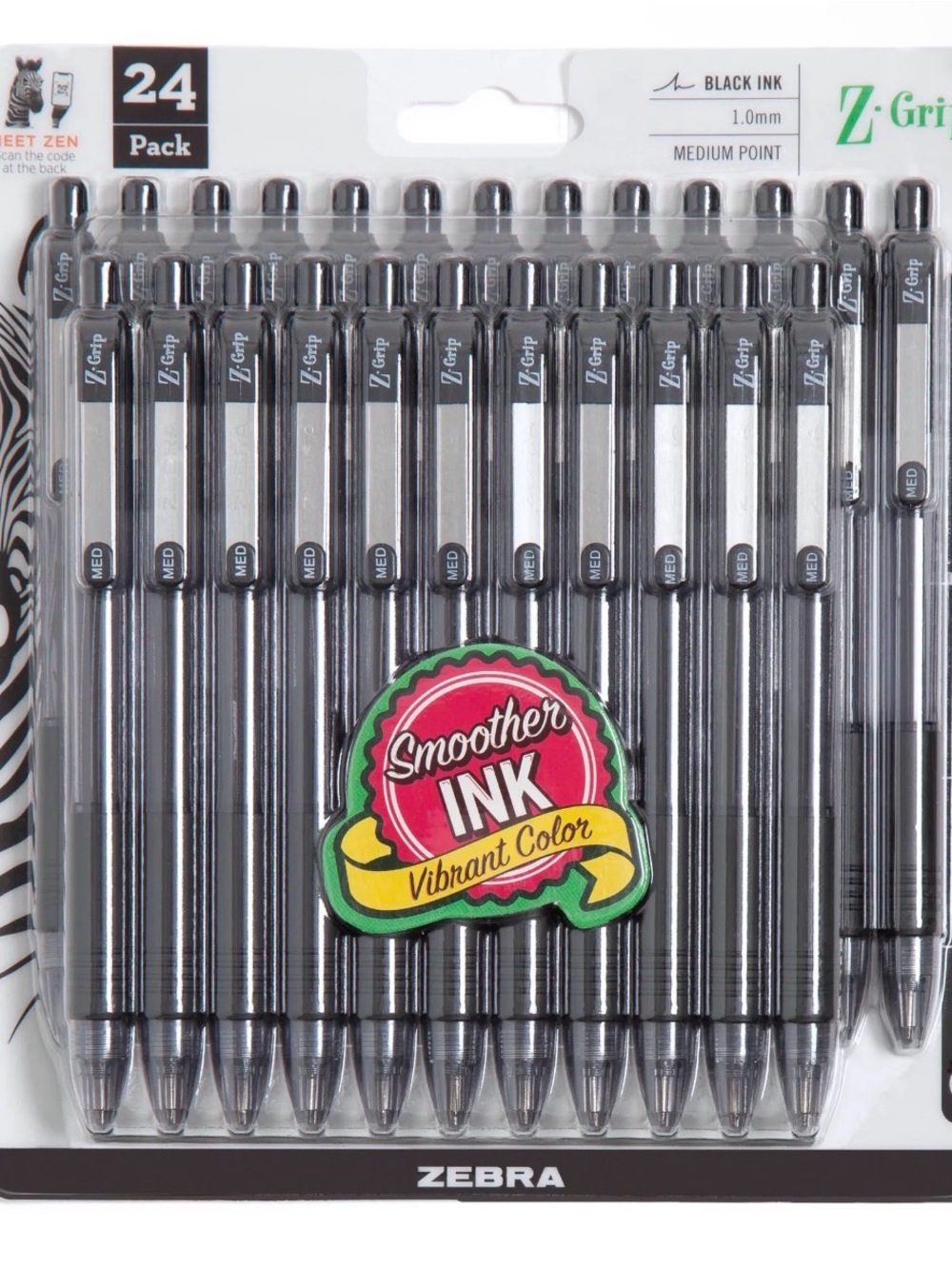 Zebra Z-Grip Black Ink Ballpoint Pens - 24 Pack